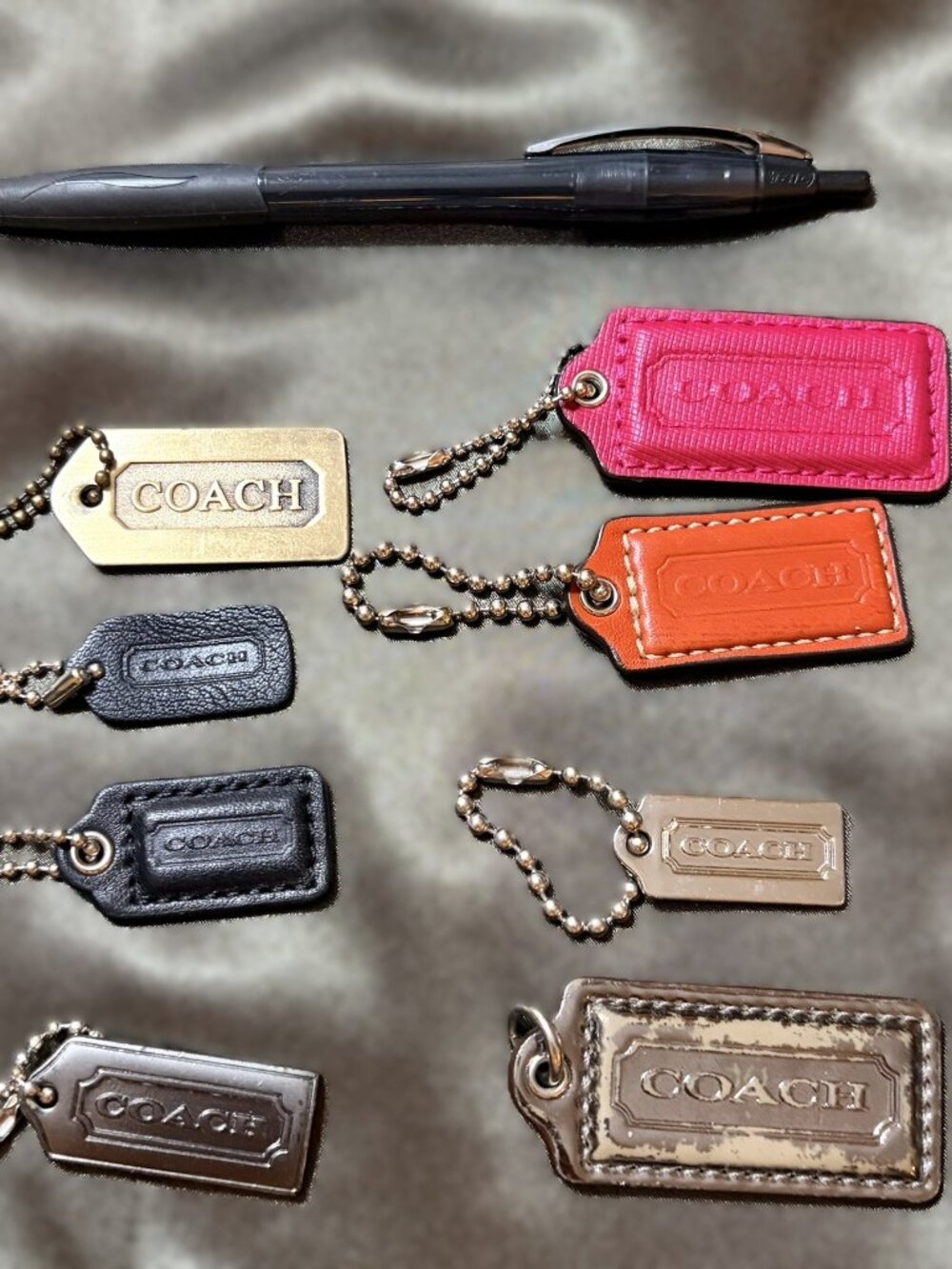 Lot of 8 Authentic Coach Replacement Hang Tags Leather Metal Brass Silver Black